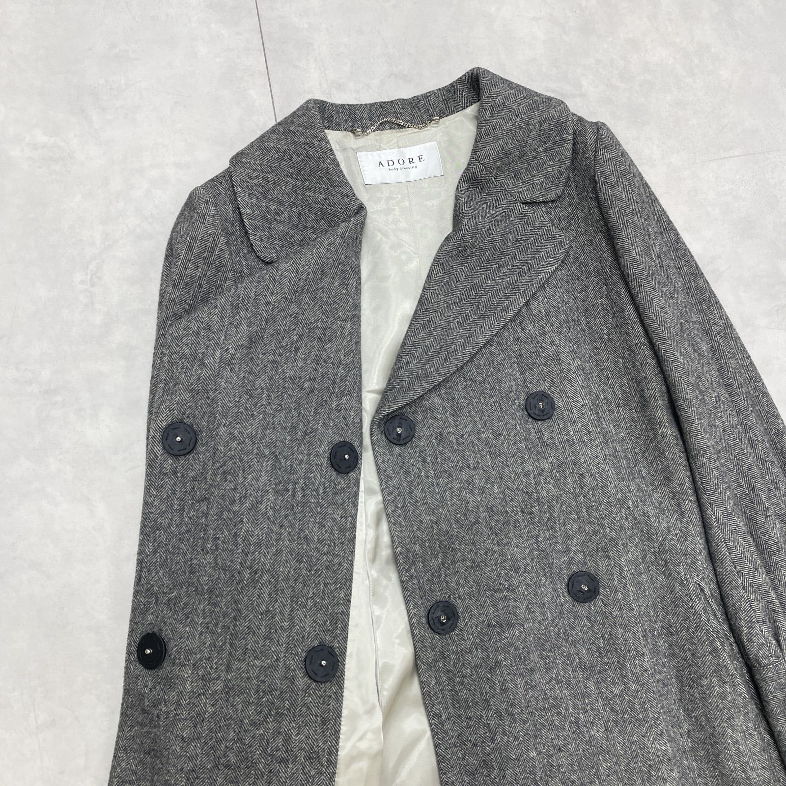 ADORE アドーア ロングコート ヘリンボーン ボリューム袖 ベルト