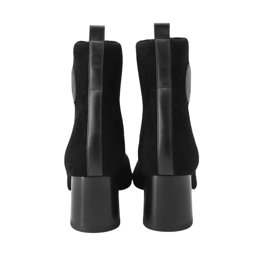 極美品✨️HERMES ジェナ60 ニット レザー ロゴ ショートブーツ 黒 極美品✨️HERMES ジェナ60 ニット レザー ロゴ ショートブーツ 黒