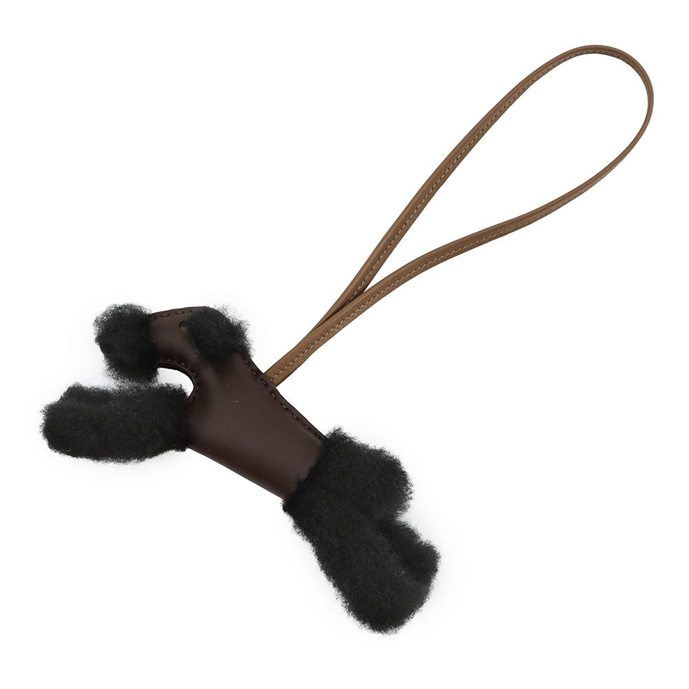 HERMES バックチャーム バディショコラ ムートンW刻印 エルメス バッグチャーム バディ ショコラ/ブラック/エトゥープ