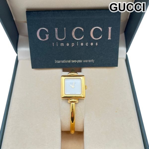 ○ グッチ GUCCI 腕時計 スクエアバングルウォッチ ホワイト文字盤