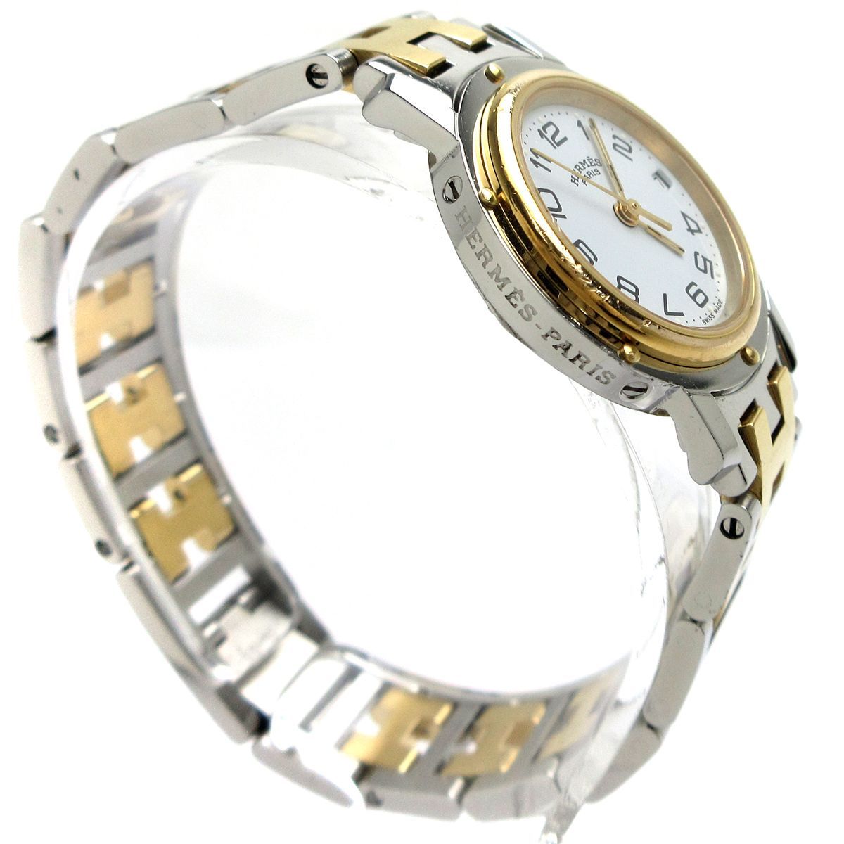 エルメス クリッパー レディース ゴールドコンビ デイト 白文字盤 時計