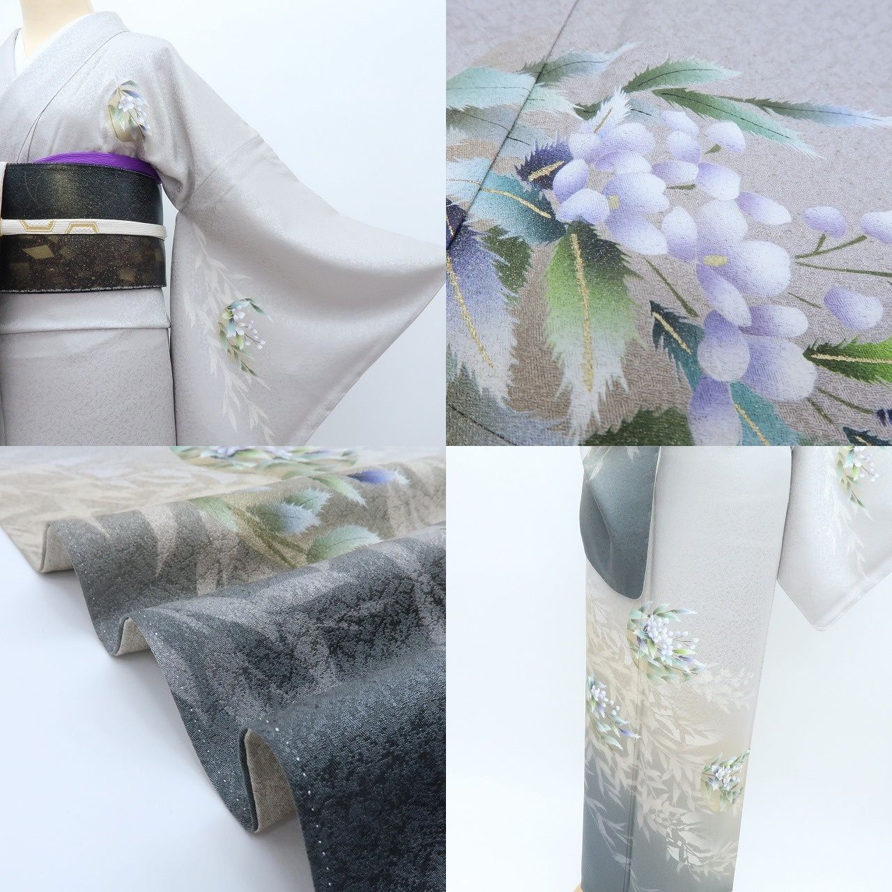 百華❀Y4295◇美品 正絹 和紙織ちりめん 作家物 彩落款 手縫い仕立て