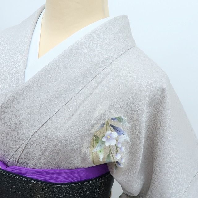 百華❀Y4295◇美品 正絹 和紙織ちりめん 作家物 彩落款 手縫い仕立て