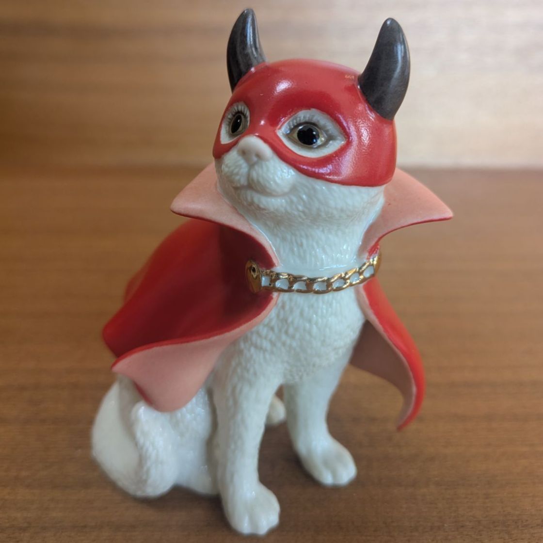 廃盤 レノックス LENOX 小悪魔 猫 フィギュリン 24K金彩 赤マント 12.5