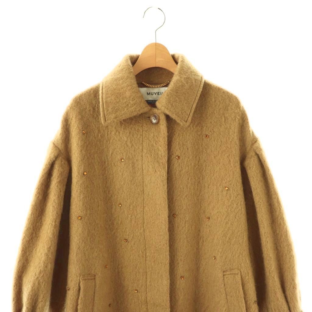 ミュベール muveil ビジュー装飾ウール混コート ロング 36 ベージュ