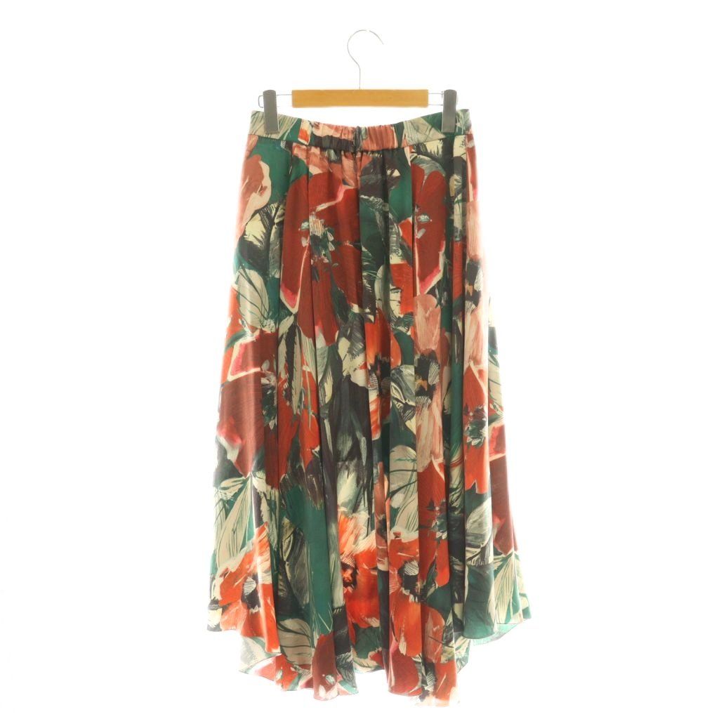 ソブ sov. ダブスタ サテンプリントフラワースカート フレアスカート