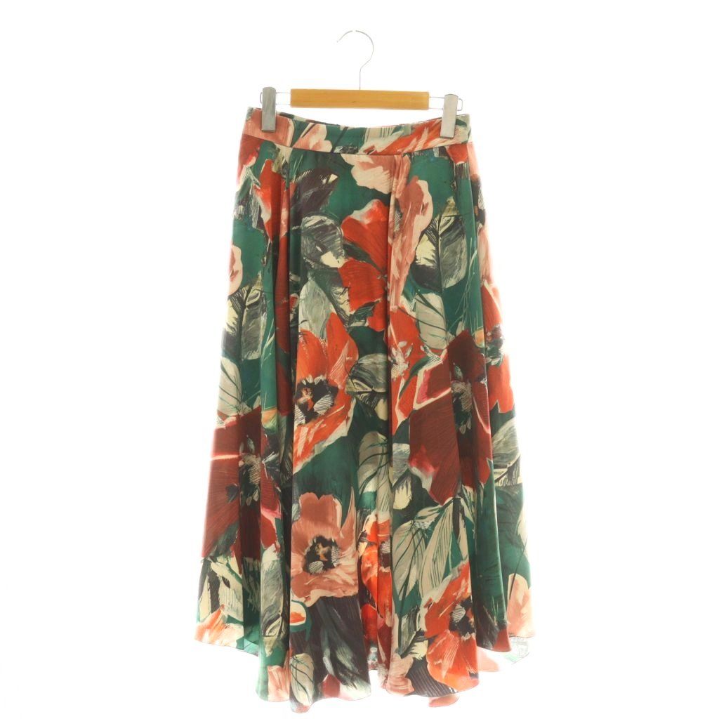 ソブ sov. ダブスタ サテンプリントフラワースカート フレアスカート