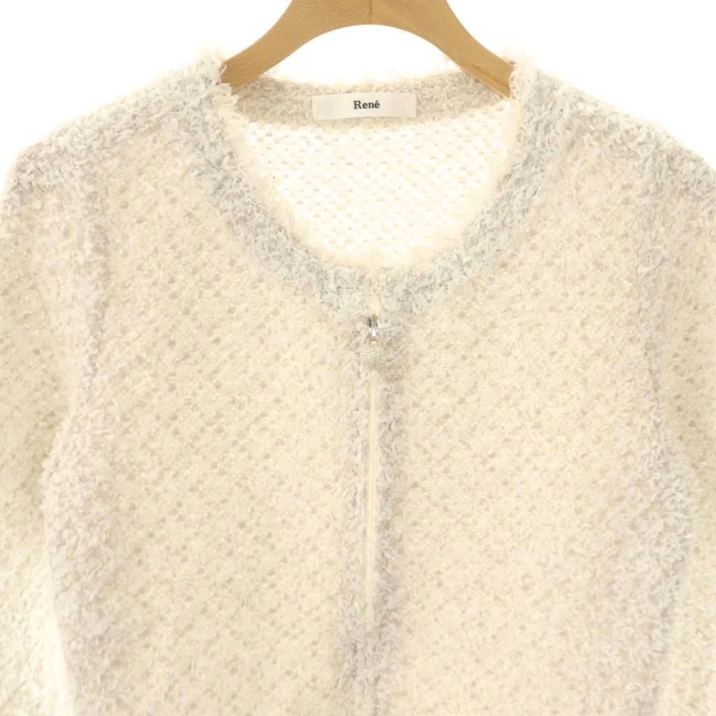 ルネ Rene ツイード ジップアップジャケット ノーカラー 36 オフ