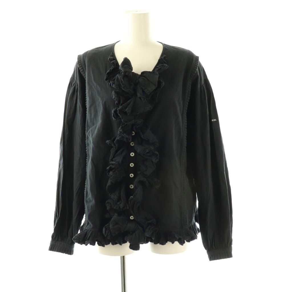 インゲボルグ INGEBORG ピンタックフリルノーカラーシャツ ブラウス