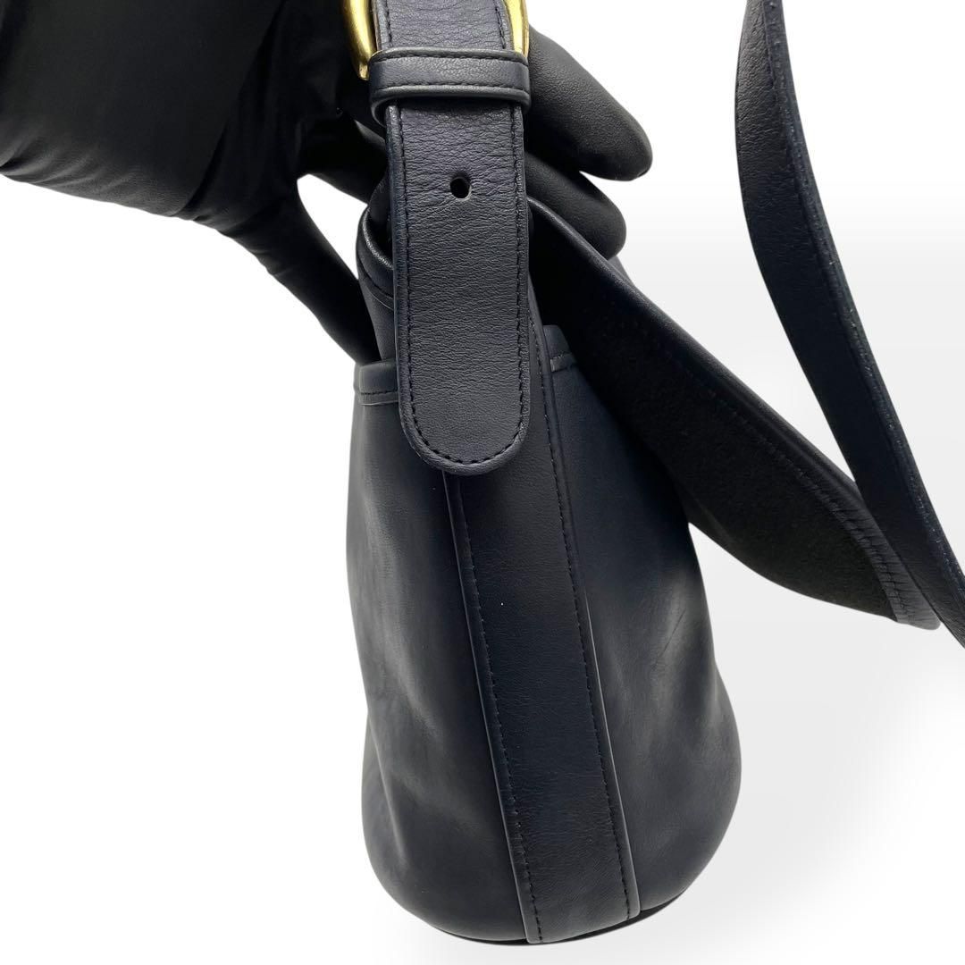 極美品 COACH オールドコーチ ショルダーバッグ USA製 レザー ネイビー