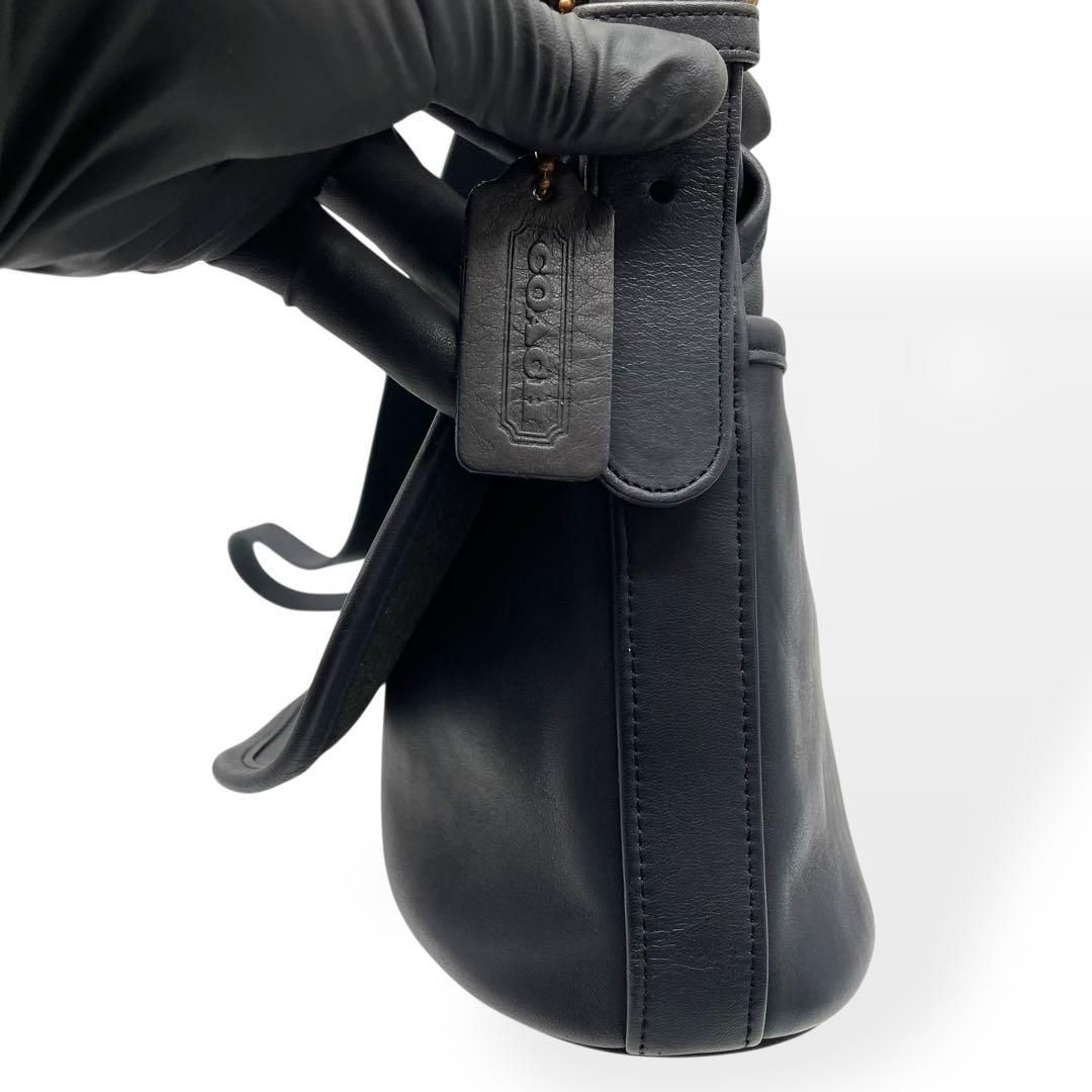 極美品 COACH オールドコーチ ショルダーバッグ USA製 レザー ネイビー