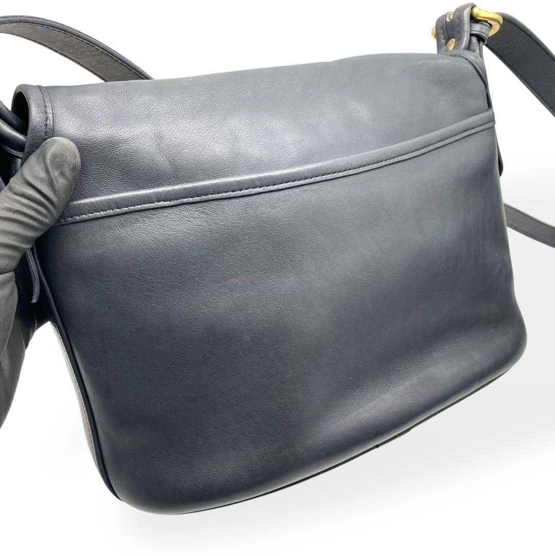 極美品 COACH オールドコーチ ショルダーバッグ USA製 レザー ネイビー
