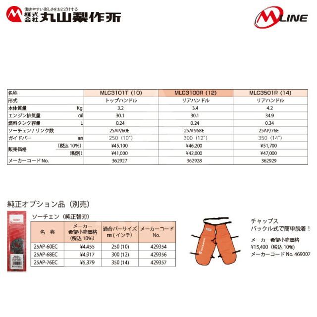  M Line エンジン式 チェンソー 12 1 リアハンドル 30 cm 3 ガイドバー300 mm 片刃のこぎり のこぎり