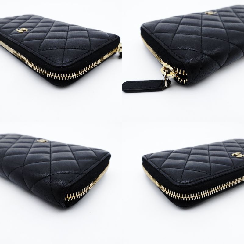 シャネル ラムスキン マトラッセ ラウンドジップ ブラック 長財布 478 シャネル ラムスキン マトラッセ ラウンドジップ ブラック 長財布 A478