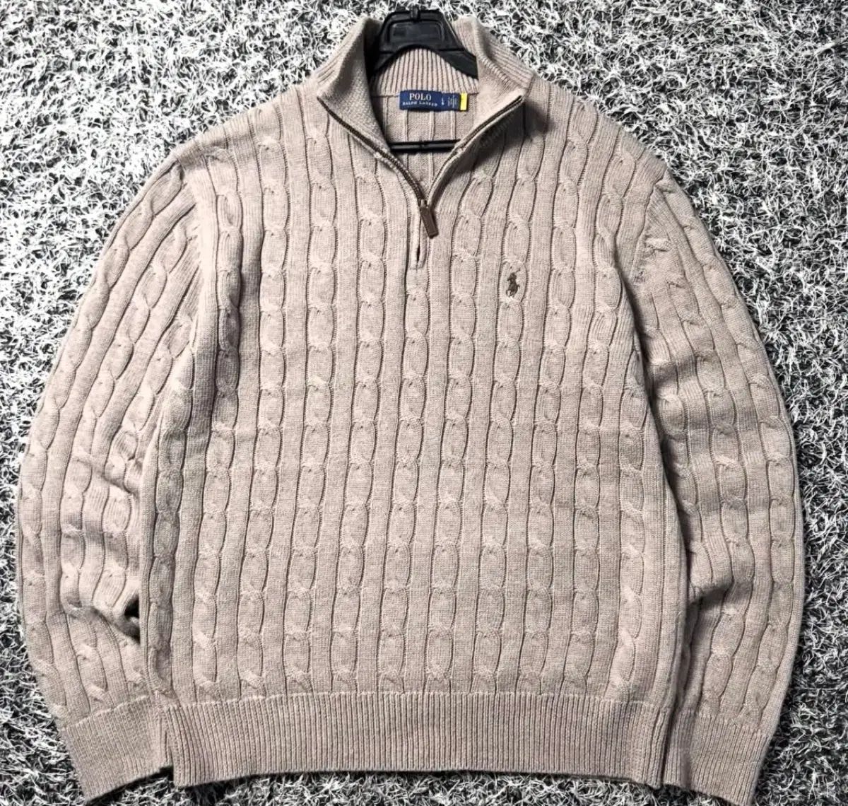 XL ポロラルフローレン ケーブルニット ハーフジップアップ ベージュ