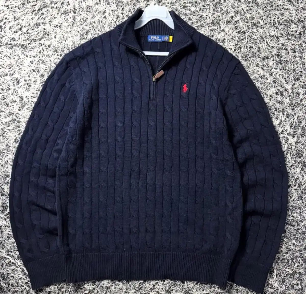 XL ポロ ラルフローレン ネイビー ケーブル ニット ジップアップ