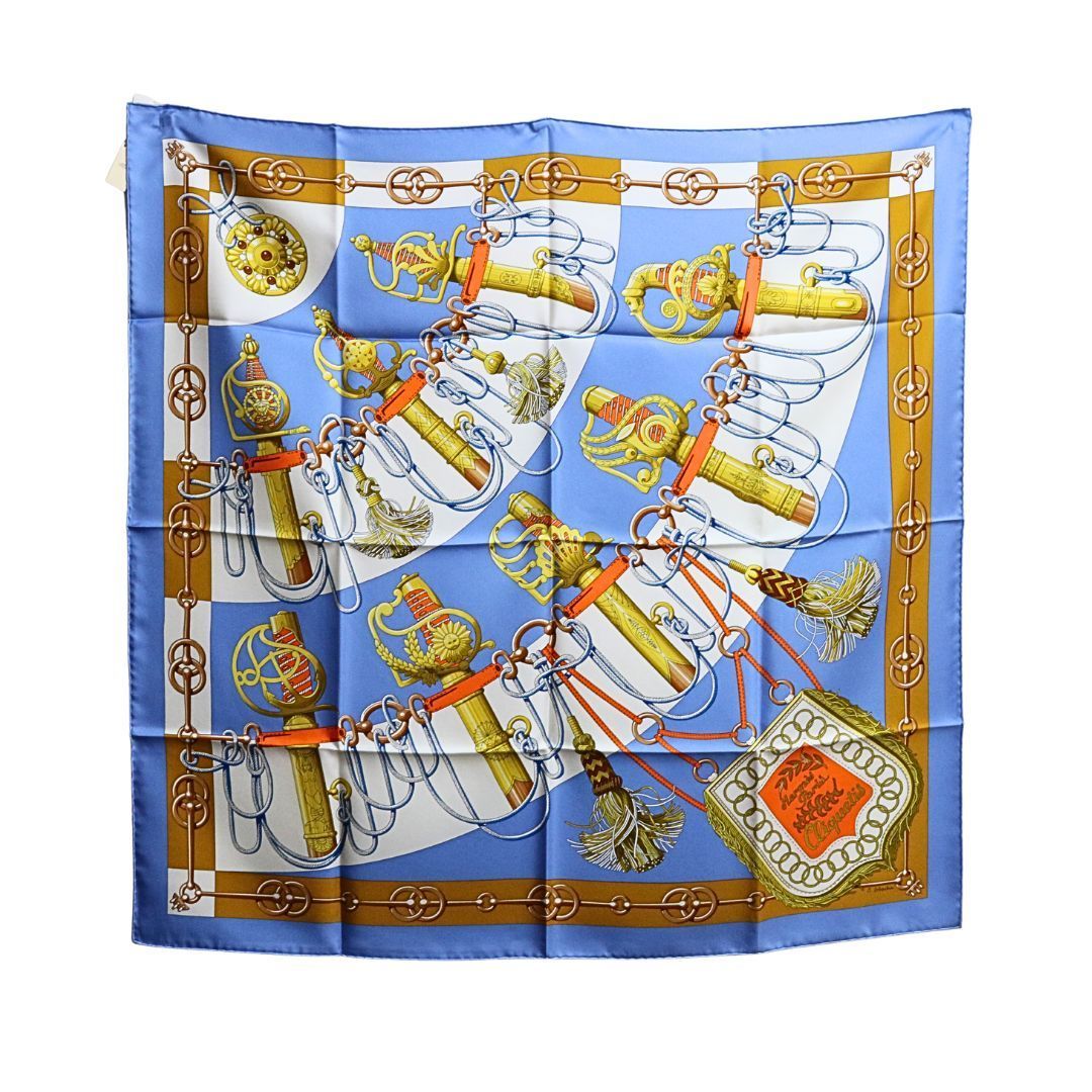 HERMES エルメス カレ 90 クリケティス ブルーシエル|ヴィエル シルクツイル|絹 ユニセックス ♥品 WA-00044