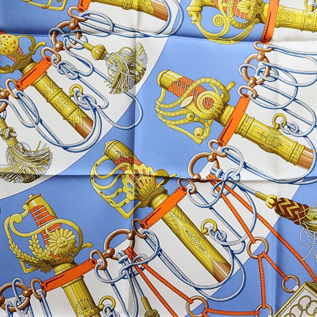 HERMES エルメス カレ 90 クリケティス ブルーシエル|ヴィエル シルクツイル|絹 ユニセックス ♥品 WA-00044