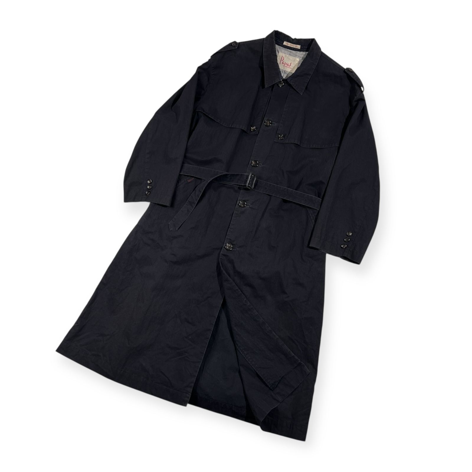 Papas パパス ベルト付き ロング コート サイズ M /ネイビー/メンズ