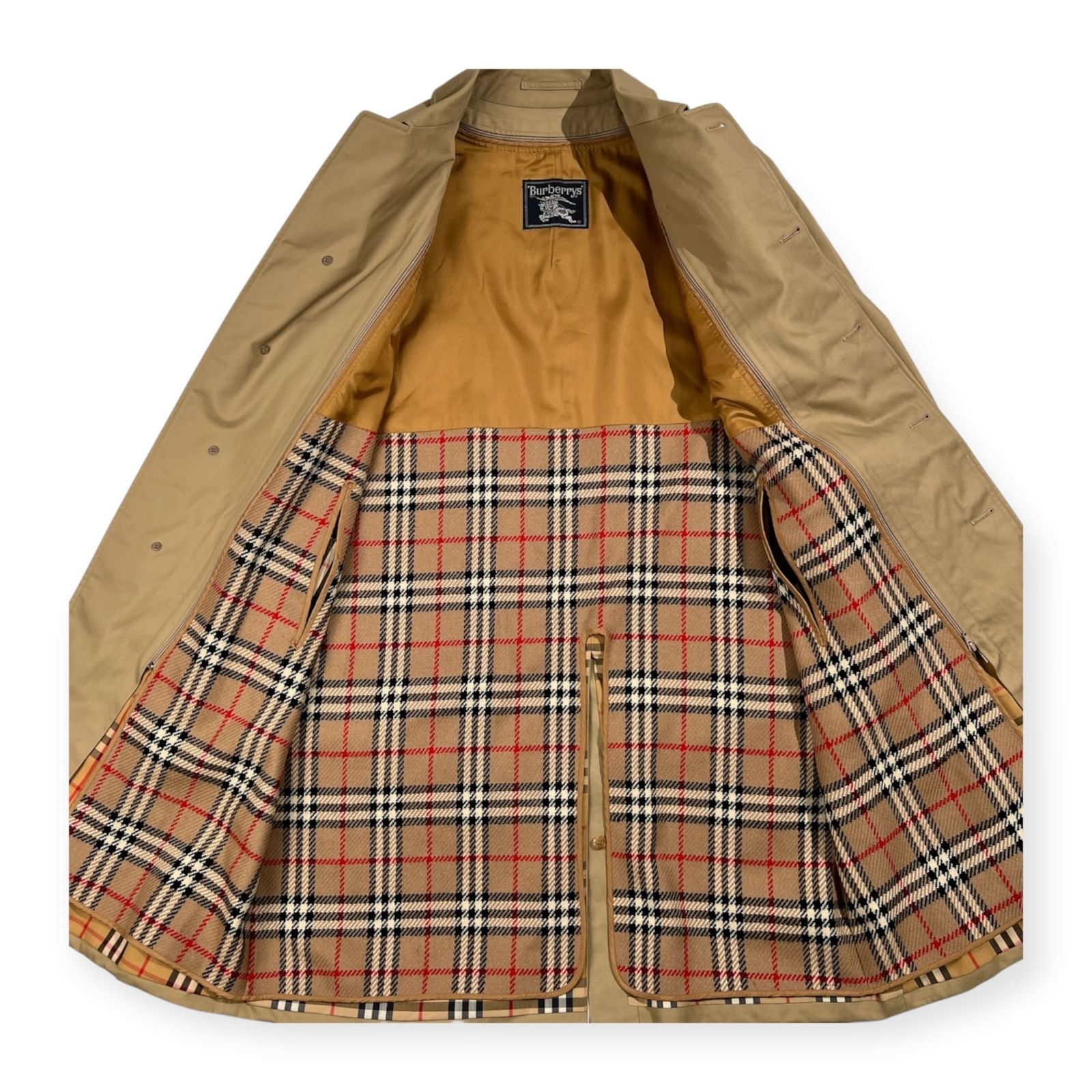 バーバリー　ステンカラーコート　ライナー付　裏ノバチェック総柄　ベージュ　M Burberrys バーバリー 裏チェック ステンカラーコート ウールライナー