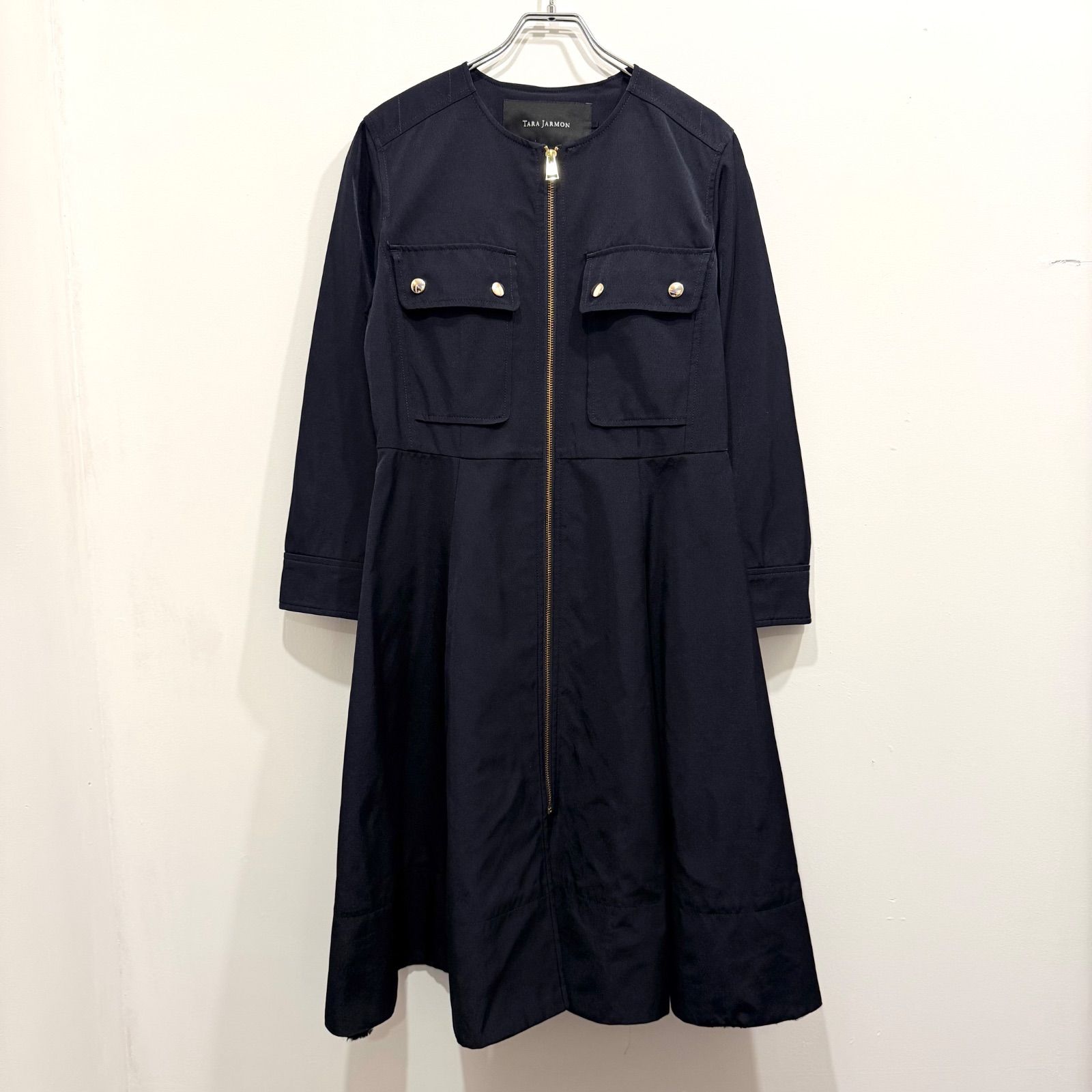 TARA JARMON タラジャーモン コートワンピース ネイビー ゴールド金具
