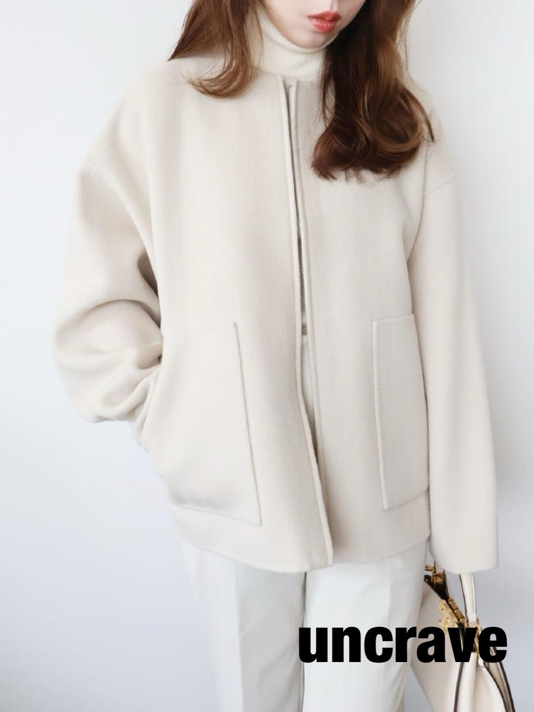 uncrave ライトリバー　ショートコート　アイボリー　サイズ2 uncrave アンクレイヴ ライトリバーショートコート Mサイズ アイボリー