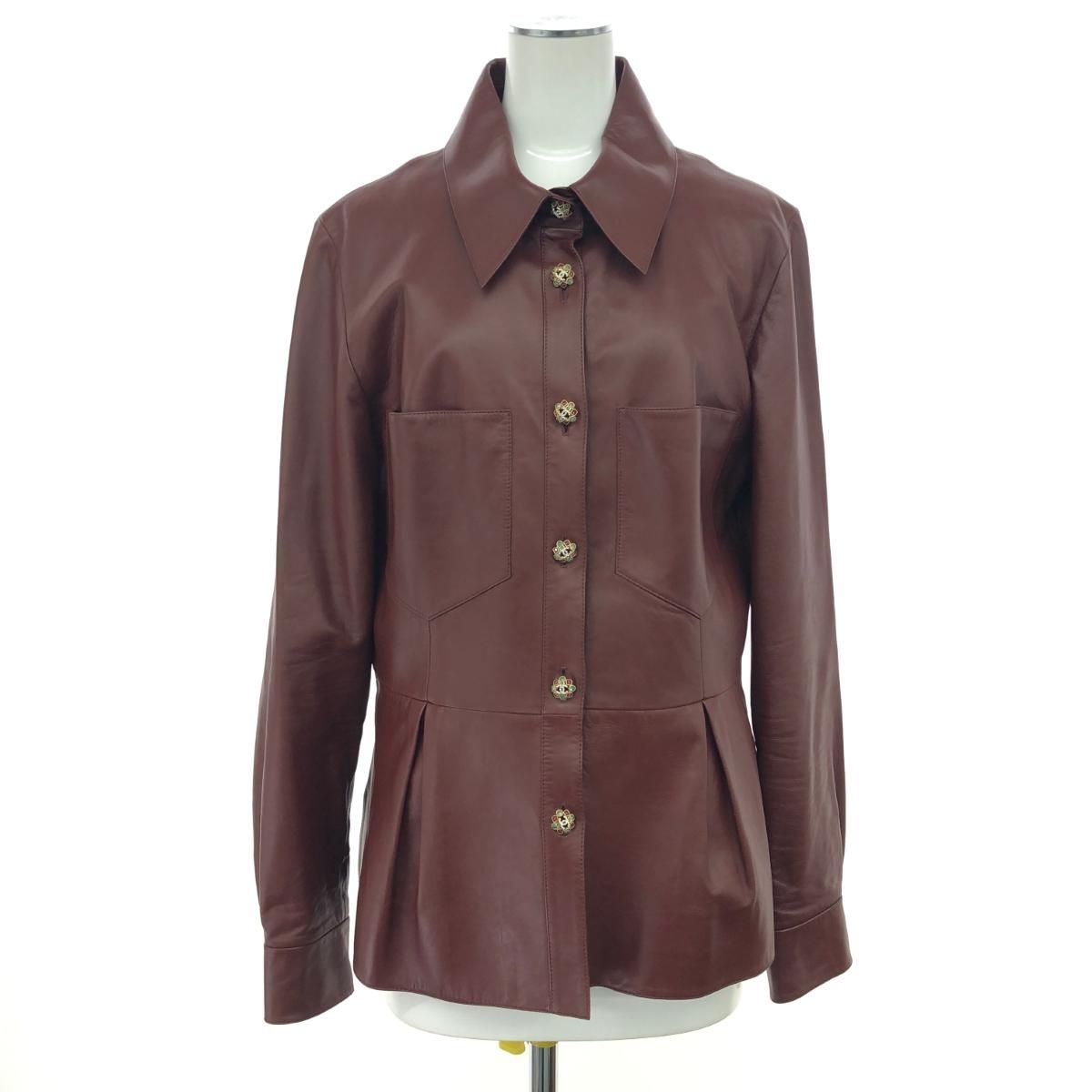 CHANEL レザージャケット サイズ:46 ココマーク グリポア/ラムスキン