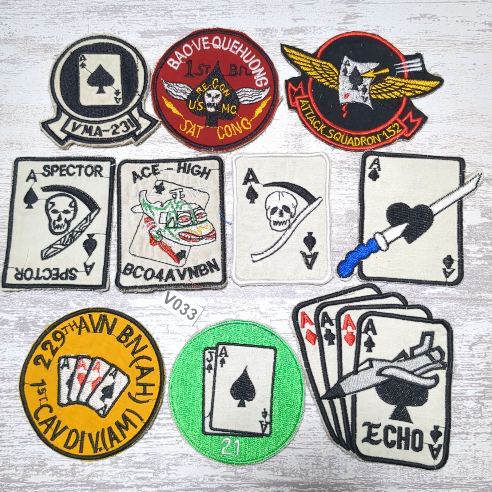 ワッペン 10枚 ☆V033 SPADE スペード ベトナム 戦争 トランプ パッチ
