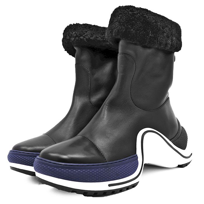 LOUIS VUITTON ルイ ヴィトン アークライトライン ボアブーツ 2019年製 LV ロゴ モノグラムフラワー レザー ラバー ショート アンクル シューズ レディース サイズ 38 ブラック 黒 CL 0169