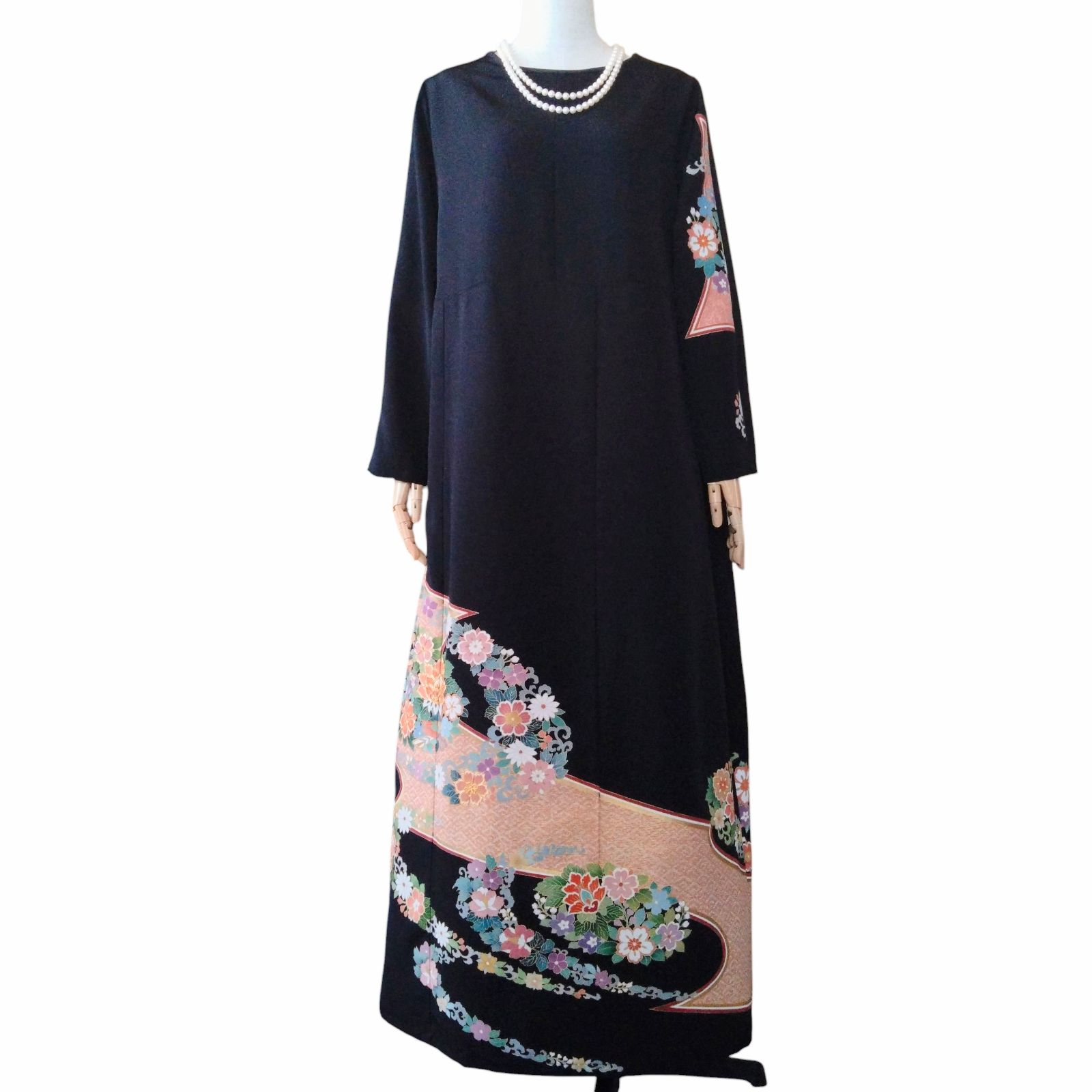 ❦Kaena❦ 着物リメイク 黒留袖 ワンピース ロング ドレス Aライン