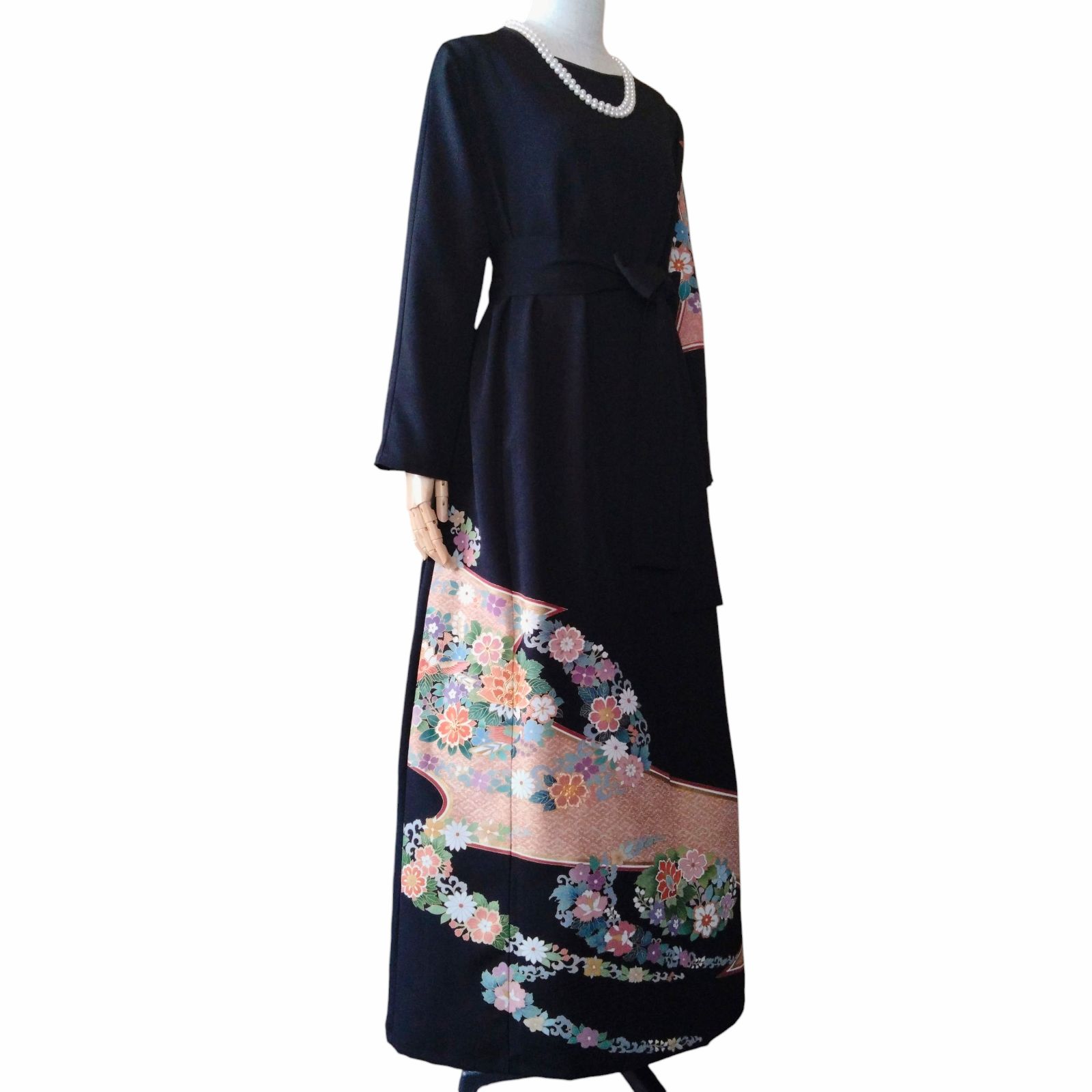 ❦Kaena❦ 着物リメイク 黒留袖 ワンピース ロング ドレス Aライン