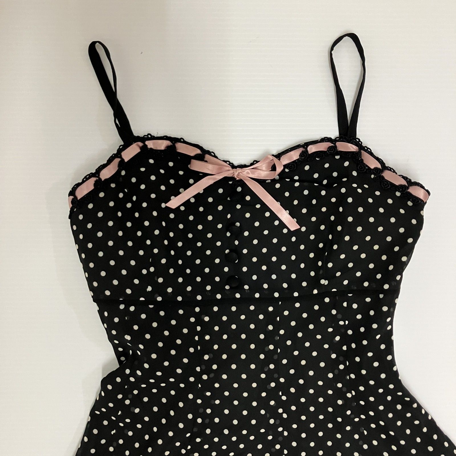 Mary Magdalene/ドットシフォンワンピースブラック×ホワイト×ピンク  