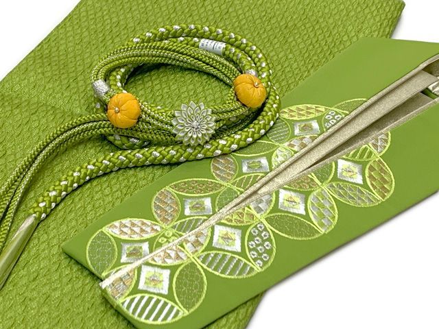 3000円引き♦️4点フルセット　正絹訪問着　袋帯　帯揚げ　帯締め 伊達えり付き 帯締め 帯揚げ 伊達衿 3点コーディネートセット 成人式 振袖 お晴れ着