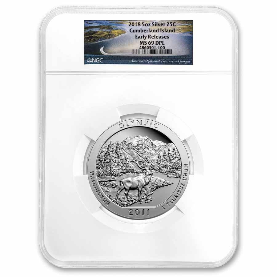 2018年 5オンス シルバー ATB カンバーランド島 MS-69 DPL NGC (ER/FR