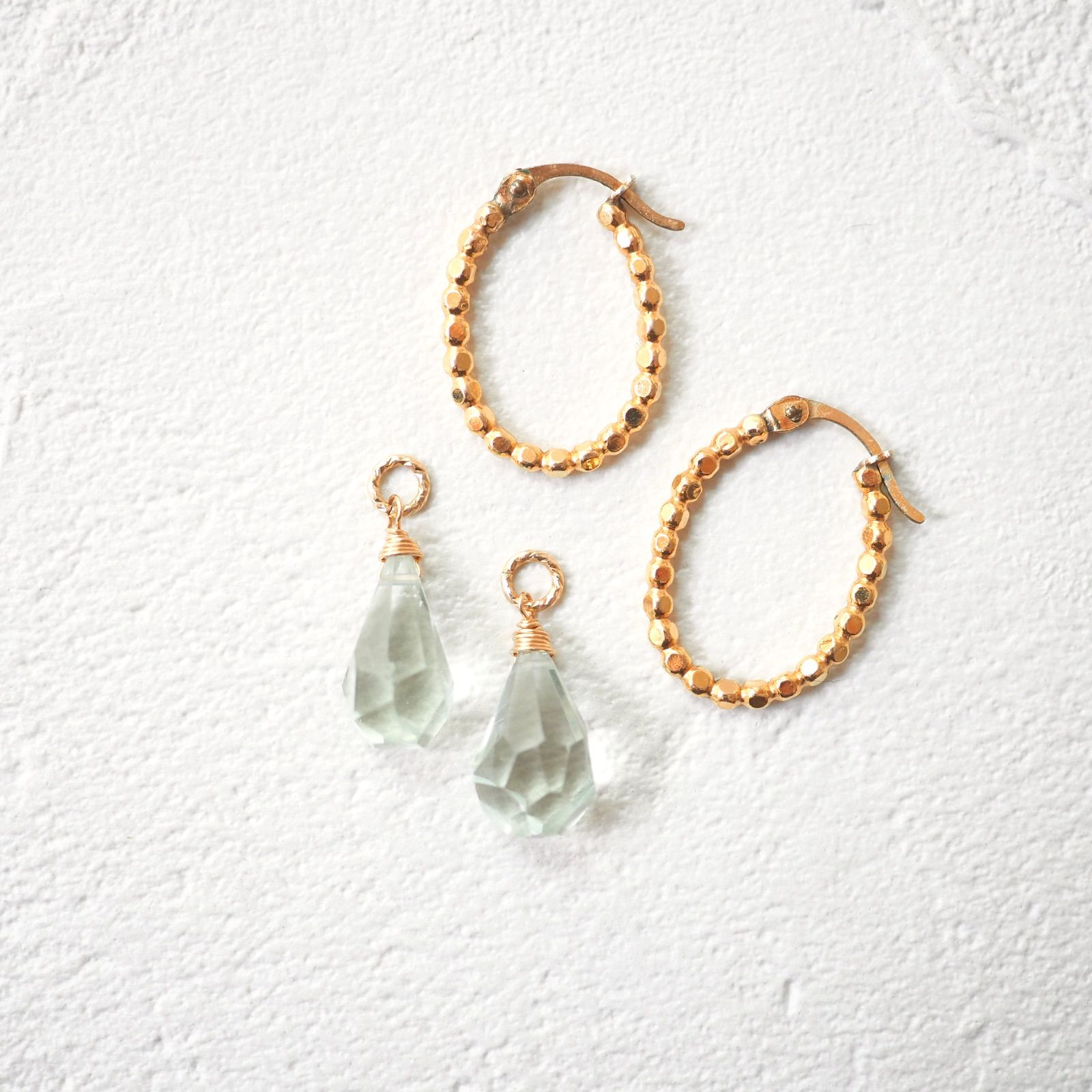 天然石 大粒グリーンアメジストのピアス /イヤリングチャーム 14kgf