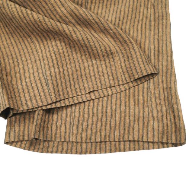 Omar Afridi オマールアフリディ イギリス製 KAKISHIBU STRIPES LINEN ATELIER SHIRTS 柿渋染めストライプ リネンラウンドカラーロングシャツ S Brown 長袖 アトリエ トップス【新古品】【中古】【Omar Afridi】 新品 Omar Afridi オマールアフリディ イギリス製 KAKISHIBU STRIPES