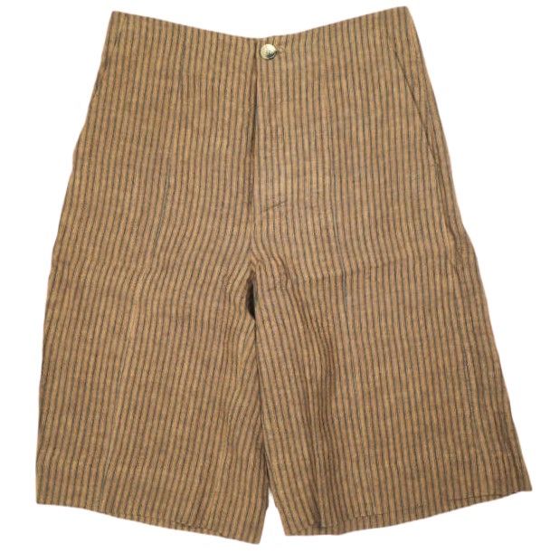 Omar Afridi オマールアフリディ イギリス製 KAKISHIBU STRIPES LINEN ATELIER SHIRTS 柿渋染めストライプ リネンラウンドカラーロングシャツ S Brown 長袖 アトリエ トップス【新古品】【中古】【Omar Afridi】 新品 Omar Afridi オマールアフリディ イギリス製 KAKISHIBU STRIPES