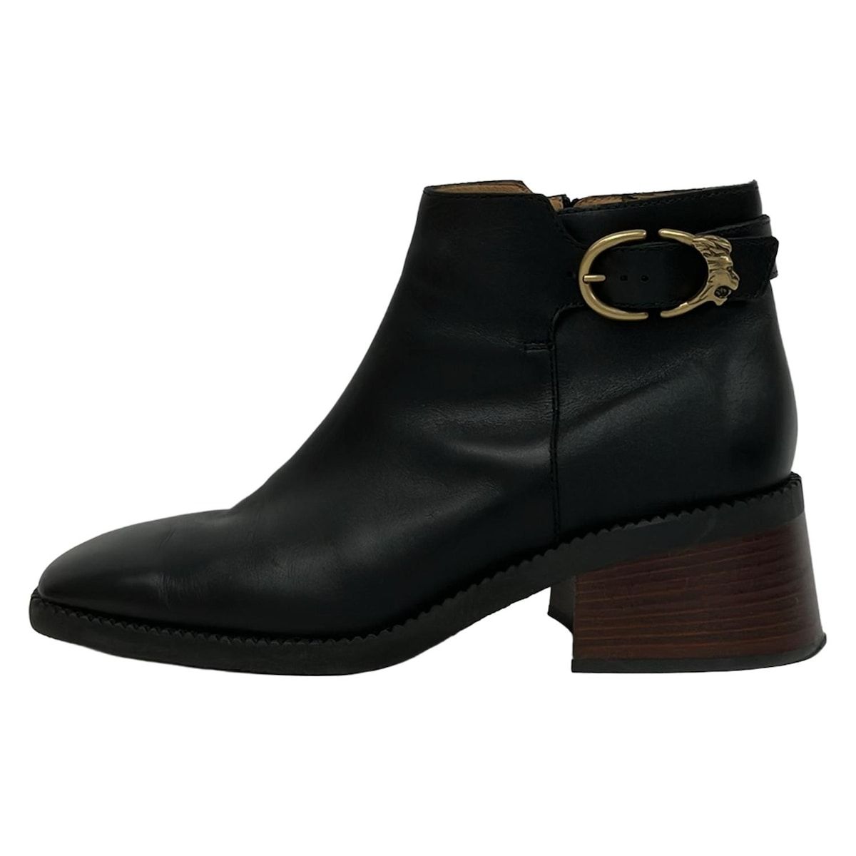 イタリア製 TOD’Sトッズ レザー 黒ゴールド光沢本革レザーショートブーツ38 イタリア製 TOD'Sトッズ レザー 黒ゴールド光沢本革レザーショート