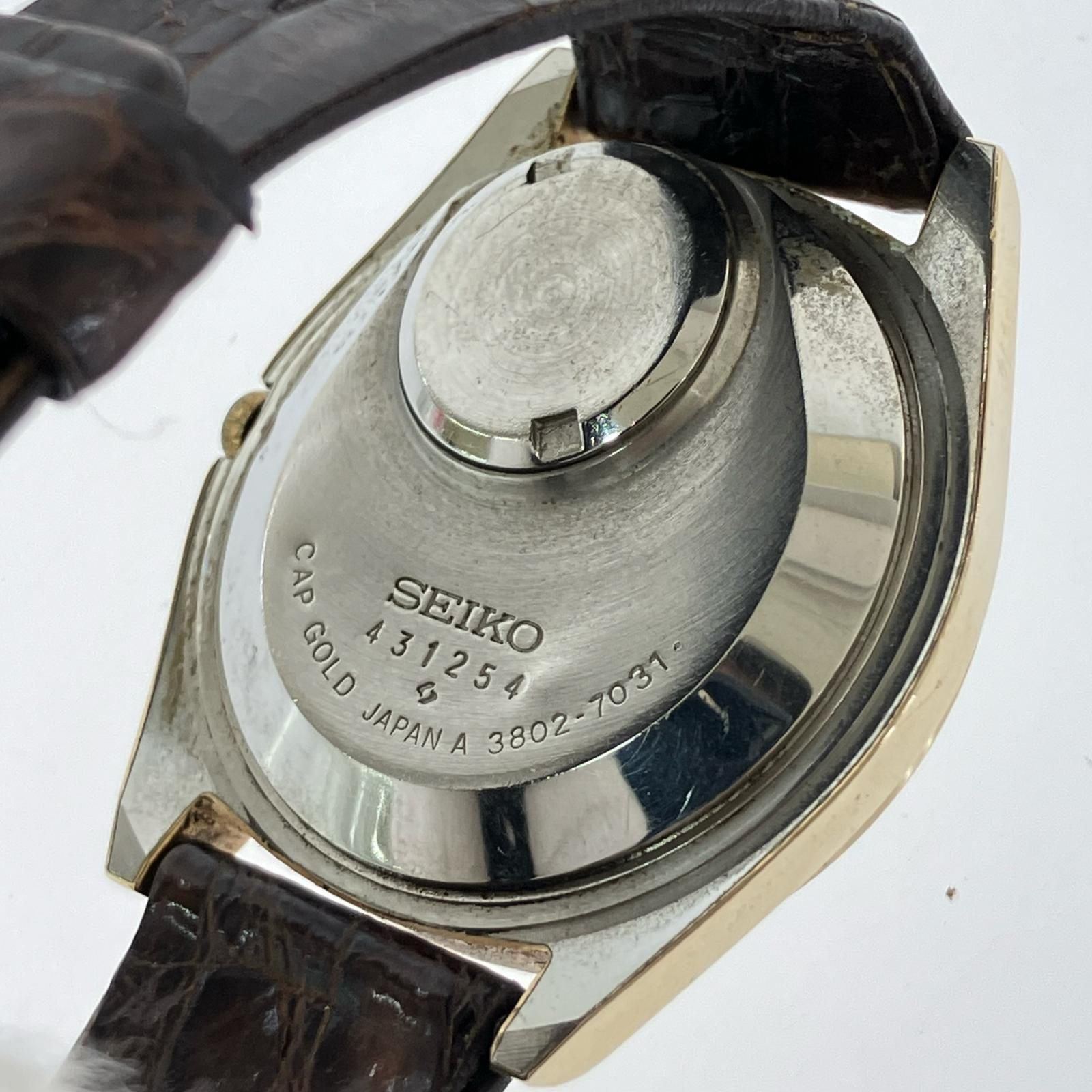 SEIKO セイコー 3802-7031 レザーベルト腕時計/ゴールド×ブラウン 
