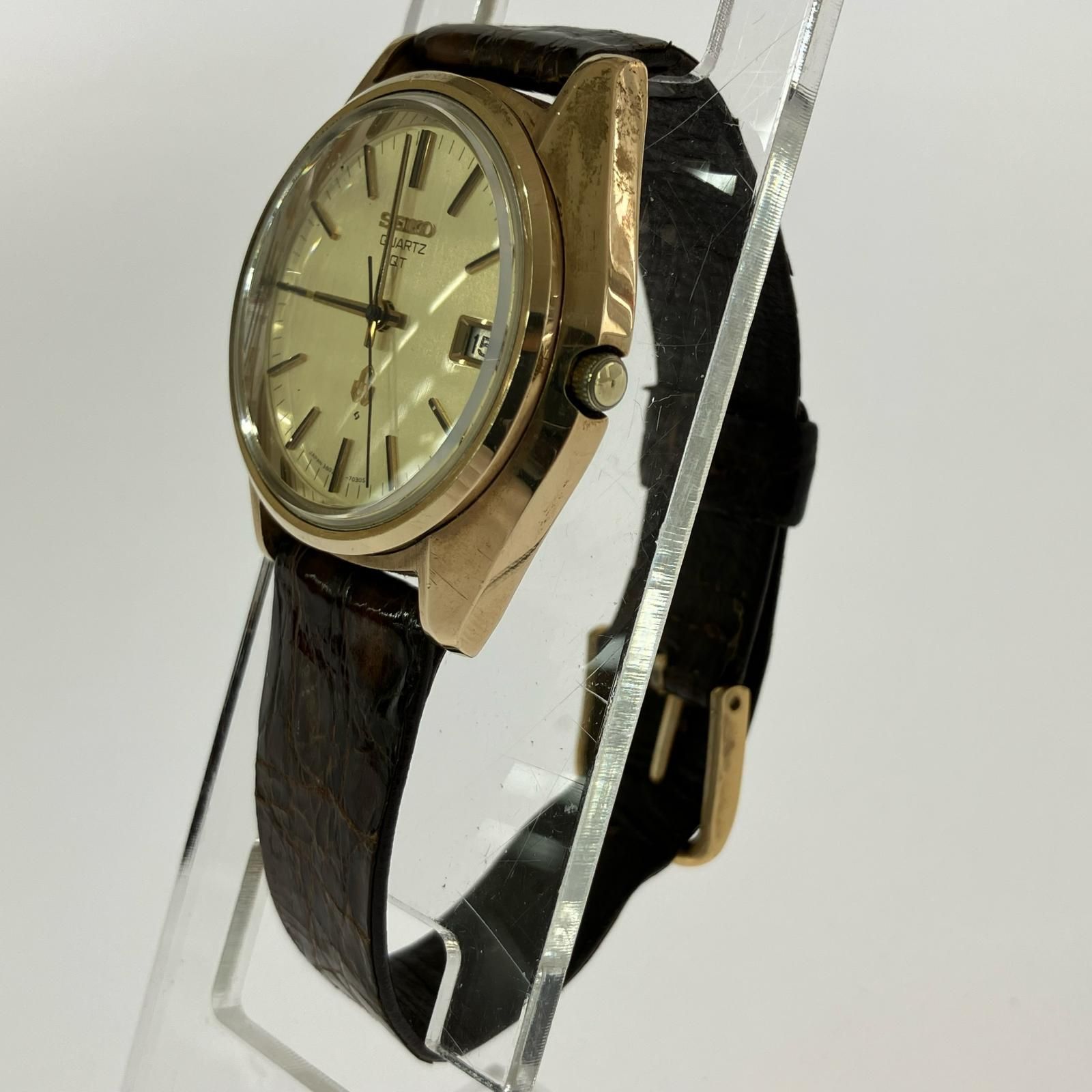 SEIKO セイコー 3802-7031 レザーベルト腕時計/ゴールド×ブラウン 