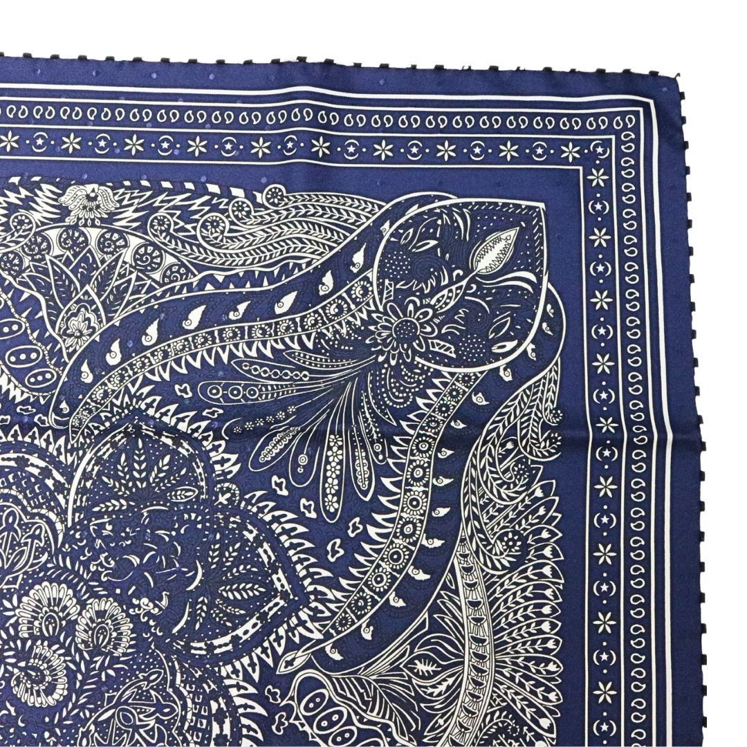 HERMES【エルメス】 カレ 55 マハラニの庭 ホワイト/ネイビー シルク