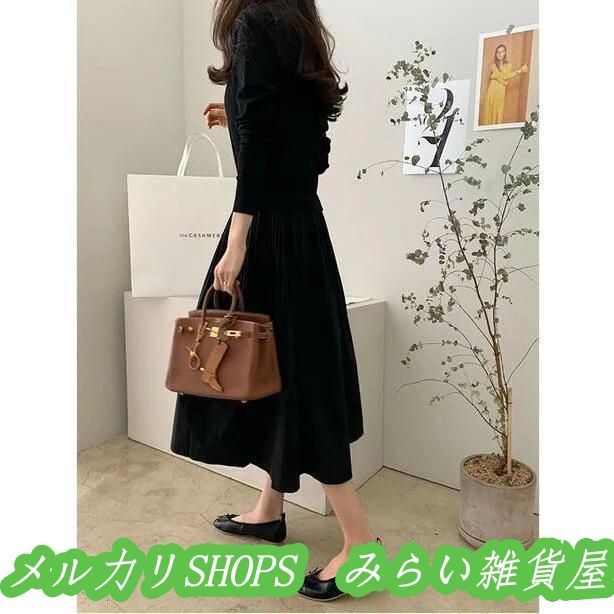 黒ワンピース フォーマル 黒 ワンピース ニットワンピース ロング 秋冬