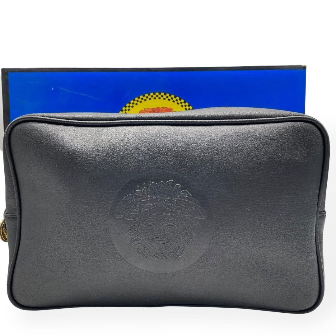 極美品 VERSACE ヴェルサーチ セカンドバッグ ゴールド金具 レザー 黒