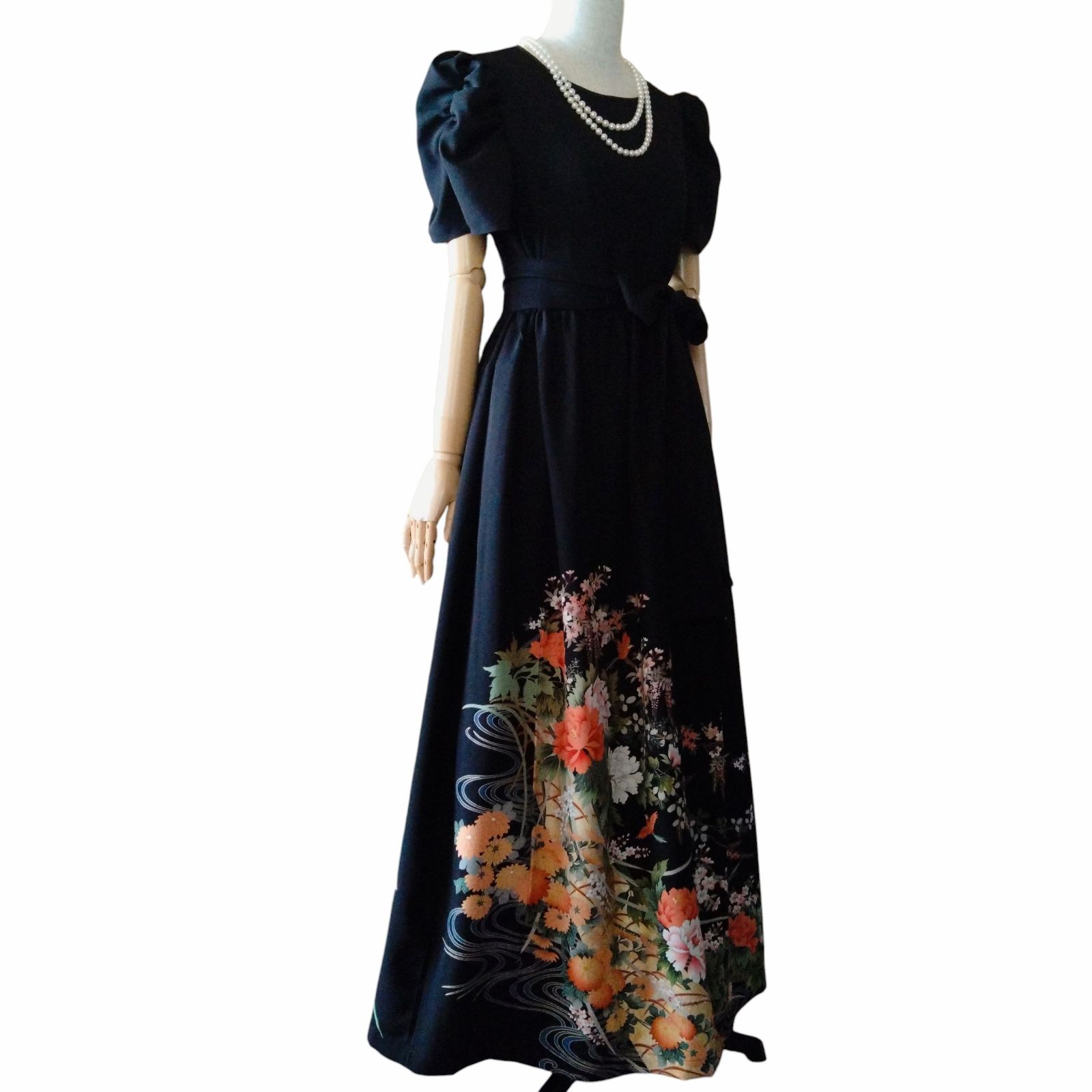 ❦Kaena❦ 着物リメイク ワンピース コンシャス ロング ギャザー