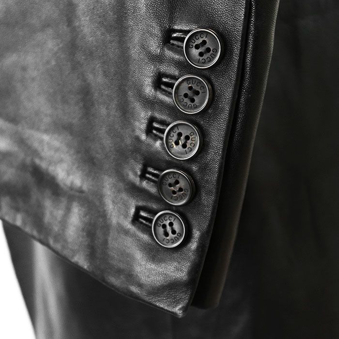 美品✨グッチ 牛革 レザー テーラードジャケット ブラック 2B S相当 GUCCI グッチ レザージャケット トム・フォード期 ロゴ ボタン 2B