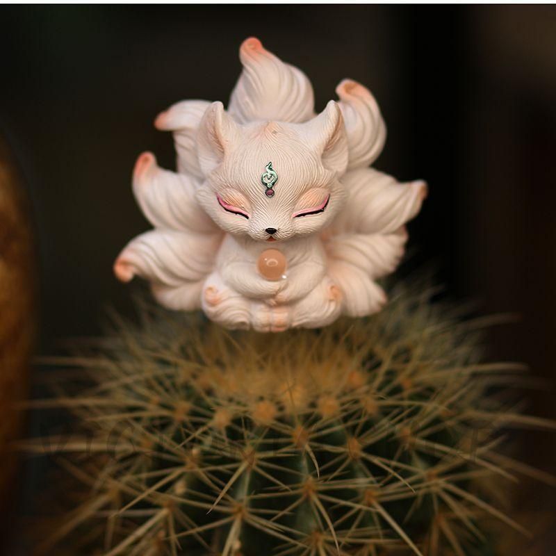 新品未使用】九尾狐 小狐 事務室 茶卓 茶道具 多肉鉢 造景 装飾品 工芸