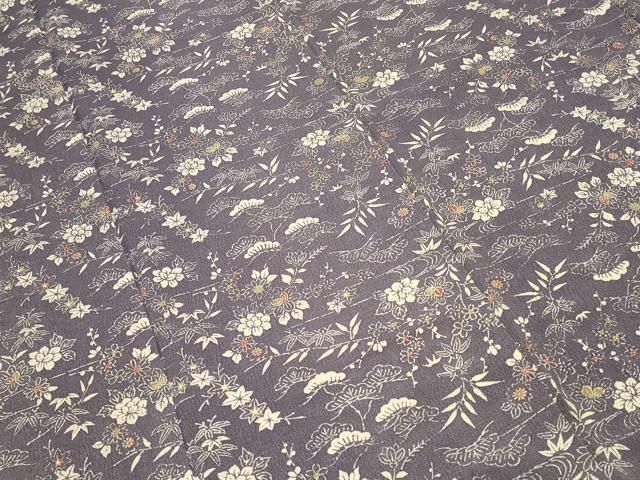 平和屋着物□上質な小紋 型染め 流水枝花文 鬼しぼ縮緬 正絹 逸品