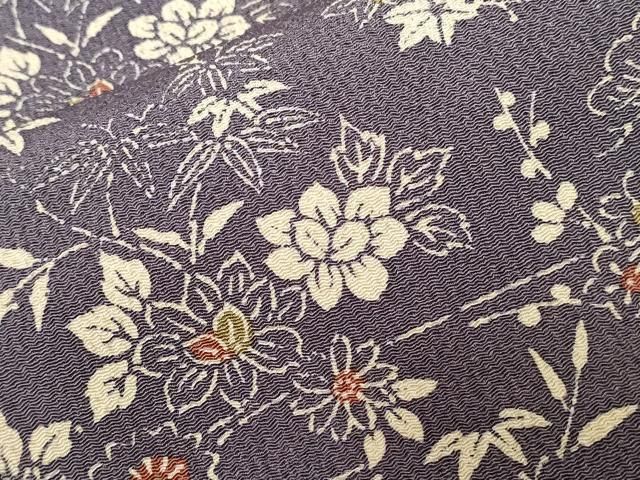 平和屋着物□上質な小紋 型染め 流水枝花文 鬼しぼ縮緬 正絹 逸品