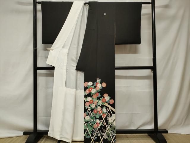 平和屋着物●豪華黒留袖　作家物　花笠　横笛　暈し染め　正絹　逸品　CAAY8133gh 平和屋着物□豪華黒留袖 作家物 刺繍 籬枝花文 金彩 正絹 逸品