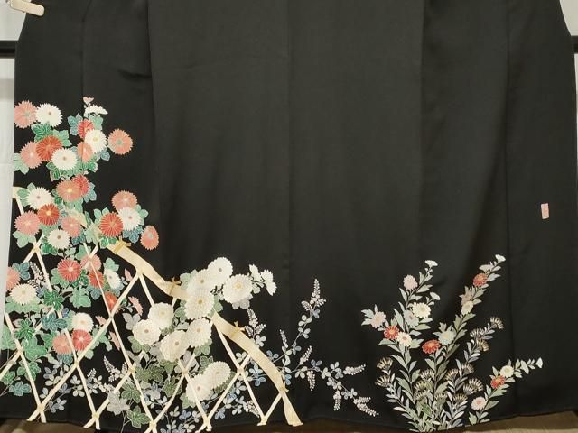 平和屋着物□豪華黒留袖 作家物 刺繍 籬枝花文 金彩 正絹 逸品